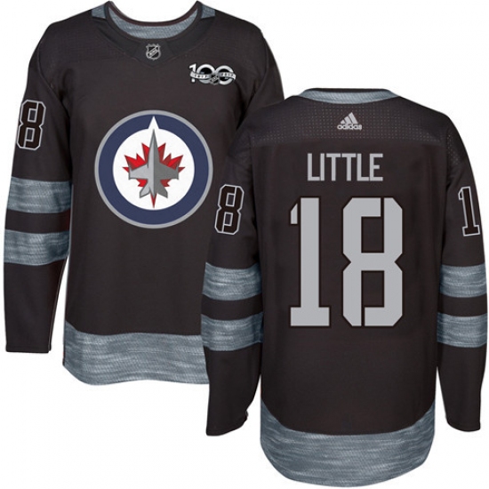 Men's Adidas Winnipeg Jets 18 Bryan Little Authentic Black 1917-2017 100th Anniversary NHL Jersey