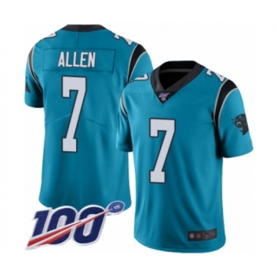 Youth Carolina Panthers 7 Kyle Allen Blue Alternate Vapor Untouchable Limited Player 100th Season Football Jersey