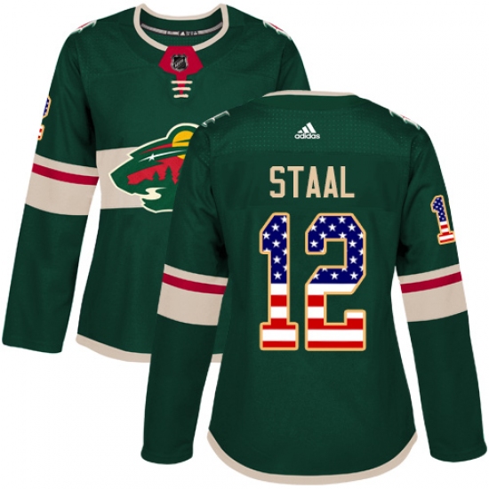 Women's Adidas Minnesota Wild 12 Eric Staal Authentic Green USA Flag Fashion NHL Jersey