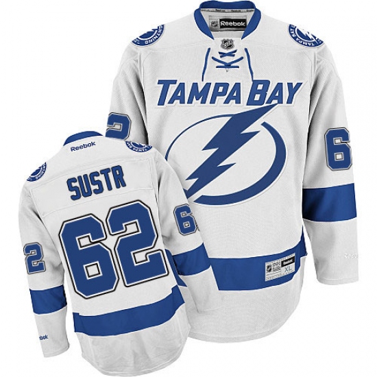 Men's Reebok Tampa Bay Lightning 62 Andrej Sustr Authentic White Away NHL Jersey