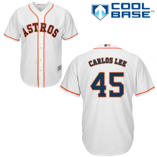 Men's Majestic Houston Astros 45 Carlos Lee Replica White Home Cool Base MLB Jersey