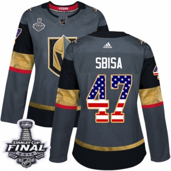 Women's Adidas Vegas Golden Knights 47 Luca Sbisa Authentic Gray USA Flag Fashion 2018 Stanley Cup Final NHL Jersey