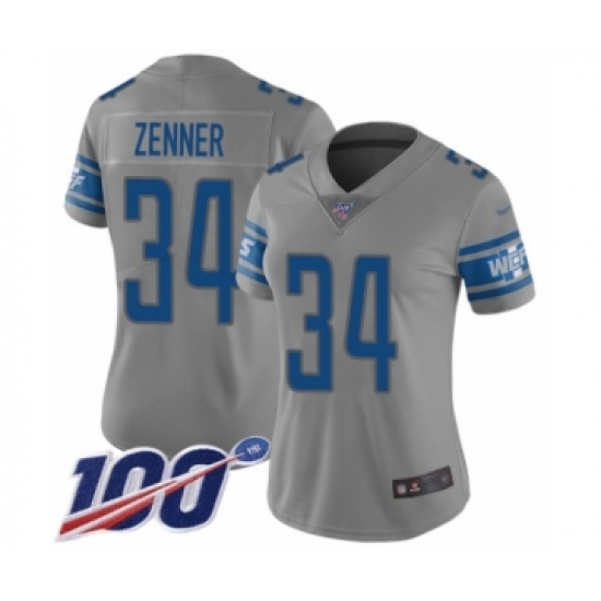 Women's Detroit Lions 34 Zach Zenner Limited Gray Inverted Legend 100th Season Football Jersey