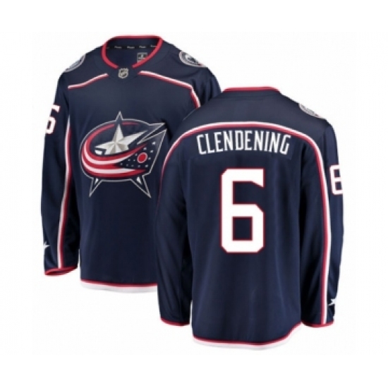 Men's Columbus Blue Jackets 6 Adam Clendening Authentic Navy Blue Home Fanatics Branded Breakaway NHL Jersey