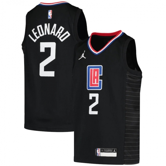 Youth LA Clippers 2 Kawhi Leonard Jordan Brand Black 2020-21 Swingman Player Jersey