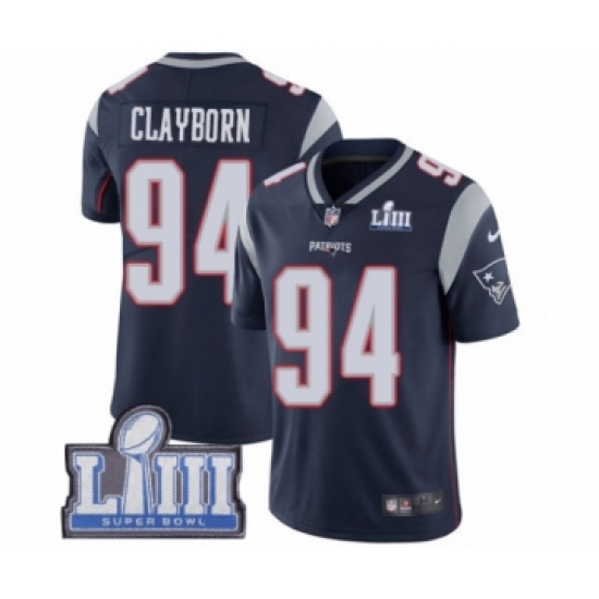 Youth Nike New England Patriots 94 Adrian Clayborn Navy Blue Team Color Vapor Untouchable Limited Player Super Bowl LIII Bound NFL Jersey