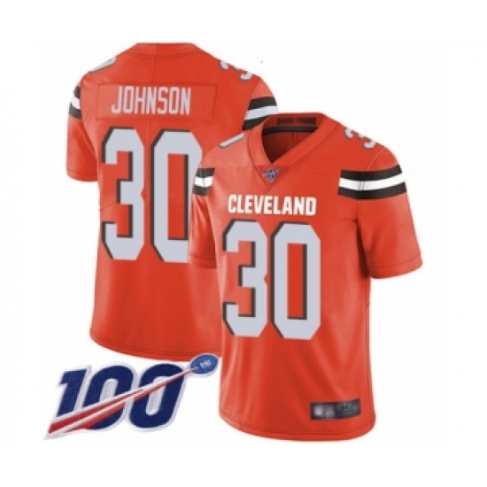 Youth Cleveland Browns 30 D'Ernest Johnson Orange Alternate Vapor Untouchable Limited Player 100th Season Football Jersey