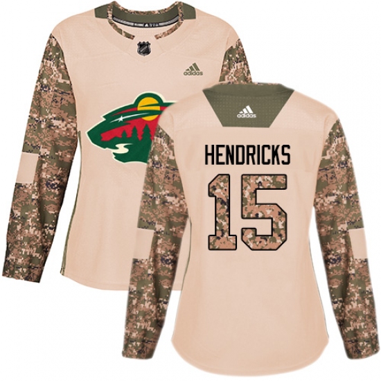 Women's Adidas Minnesota Wild 15 Matt Hendricks Authentic Camo Veterans Day Practice NHL Jersey