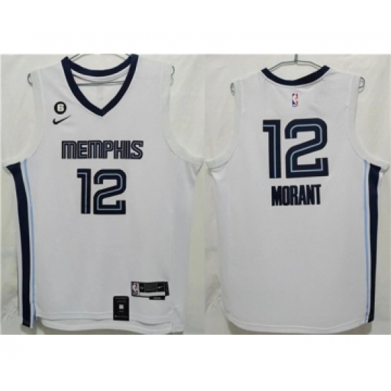 Men's Memphis Grizzlies 12 Ja Morant White With NO.6 Patch Stitched Jersey