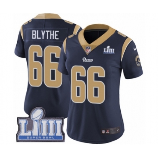Women's Nike Los Angeles Rams 66 Austin Blythe Navy Blue Team Color Vapor Untouchable Limited Player Super Bowl LIII Bound NFL Jersey
