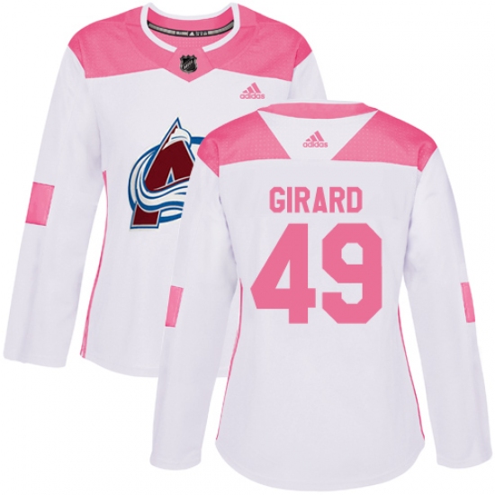 Women's Adidas Colorado Avalanche 49 Samuel Girard Authentic White Pink Fashion NHL Jersey