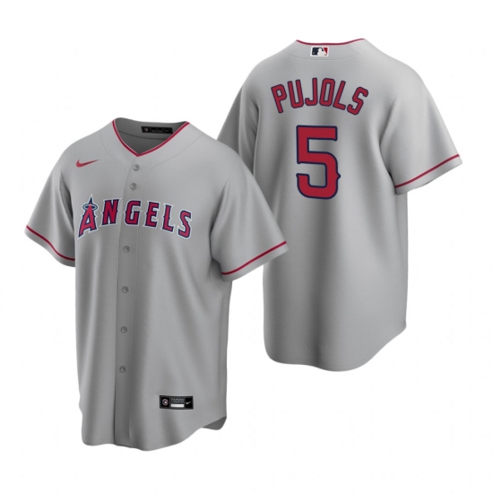 Men's Nike Los Angeles Angels 5 Albert Pujols Gray Road Stitched Baseball Jersey