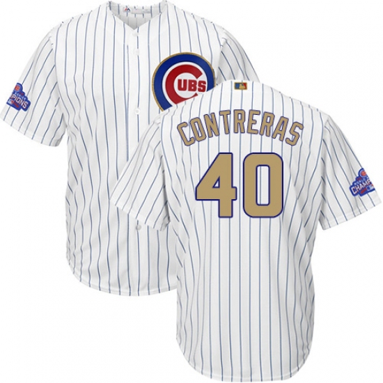 Youth Majestic Chicago Cubs 40 Willson Contreras Authentic White 2017 Gold Program Cool Base MLB Jersey
