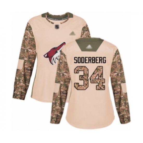 Women's Arizona Coyotes 34 Carl Soderberg Authentic Camo Veterans Day Practice Hockey Jersey