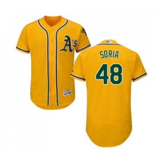 Men's Oakland Athletics 48 Joakim Soria Gold Alternate Flex Base Authentic Collection Baseball Jersey