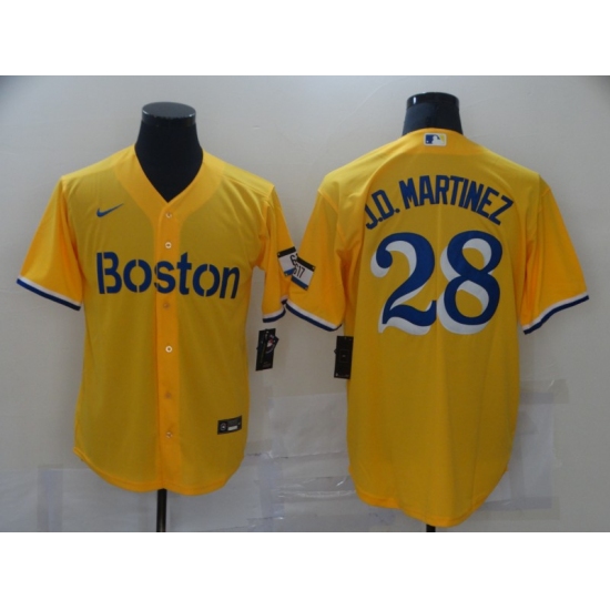 Men's Boston Red Sox 28 J.D. Martinez Nike Gold-Light Blue 2021 City Connect Replica Jersey