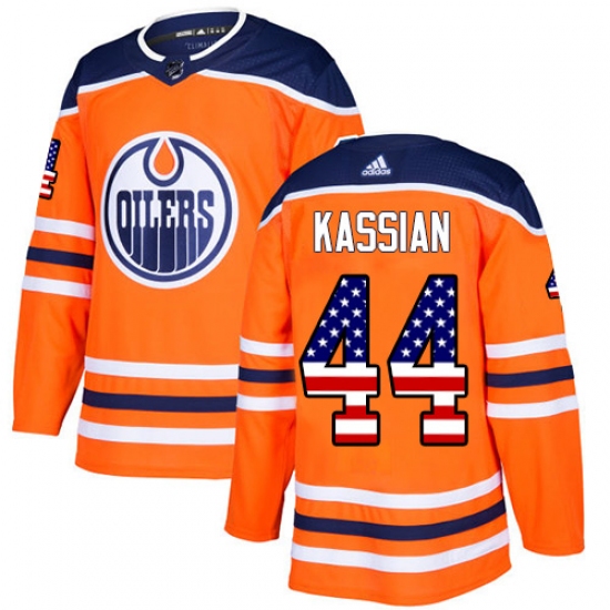 Men's Adidas Edmonton Oilers 44 Zack Kassian Authentic Orange USA Flag Fashion NHL Jersey