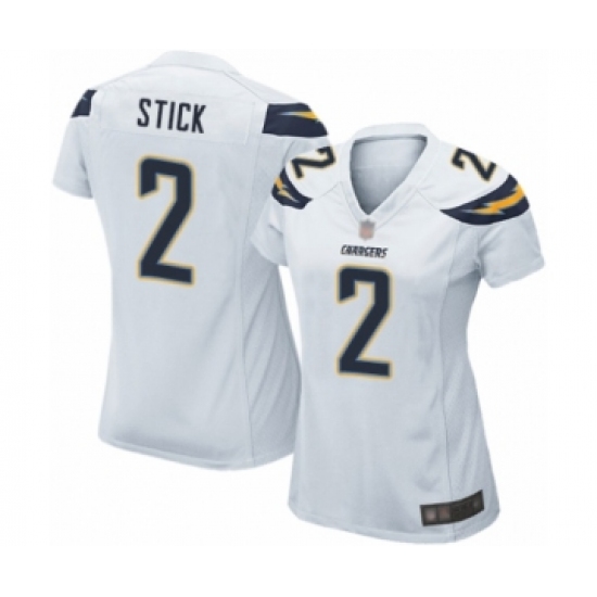 Women's Los Angeles Chargers 2 Easton Stick Game White Football Jersey