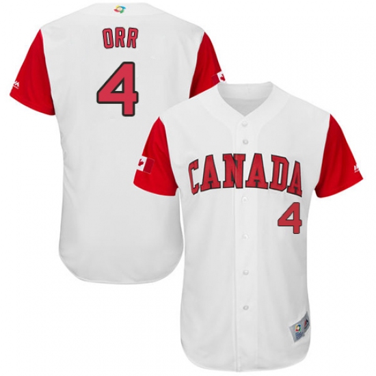 Men's Canada Baseball Majestic 4 Pete Orr White 2017 World Baseball Classic Authentic Team Jersey