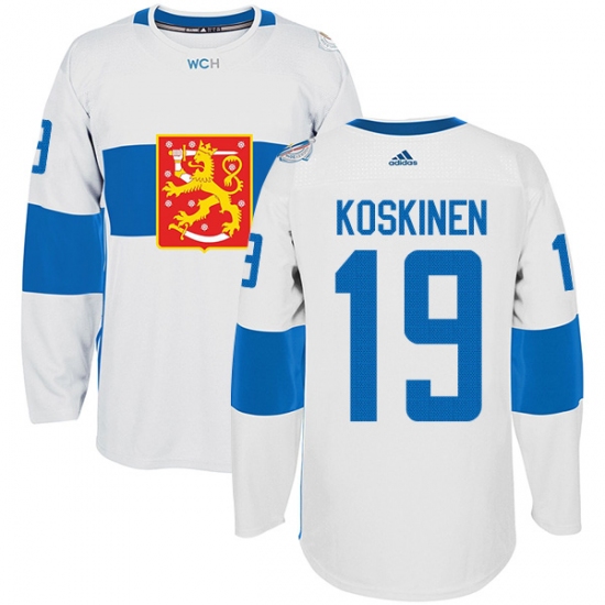 Men's Adidas Team Finland 19 Mikko Koskinen Premier White Home 2016 World Cup of Hockey Jersey