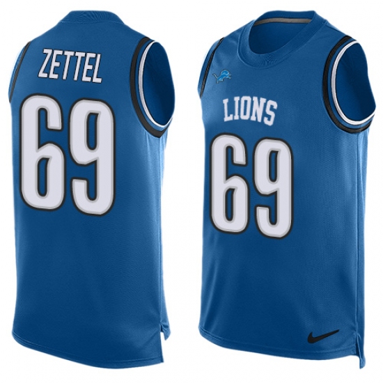 Men's Nike Detroit Lions 69 Anthony Zettel Limited Blue Player Name & Number Tank Top NFL Jersey