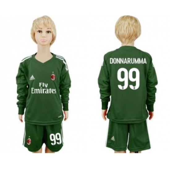 AC Milan 99 Donnarumma Green Goalkeeper Long Sleeves Kid Soccer Club Jersey