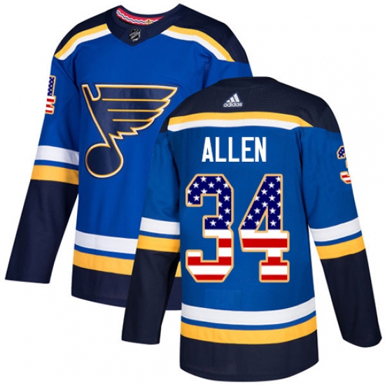 Men's Adidas St. Louis Blues 34 Jake Allen Authentic Blue USA Flag Fashion NHL Jersey
