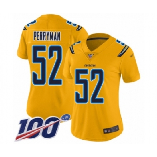 Women's Los Angeles Chargers 52 Denzel Perryman Limited Gold Inverted Legend 100th Season Football Jersey