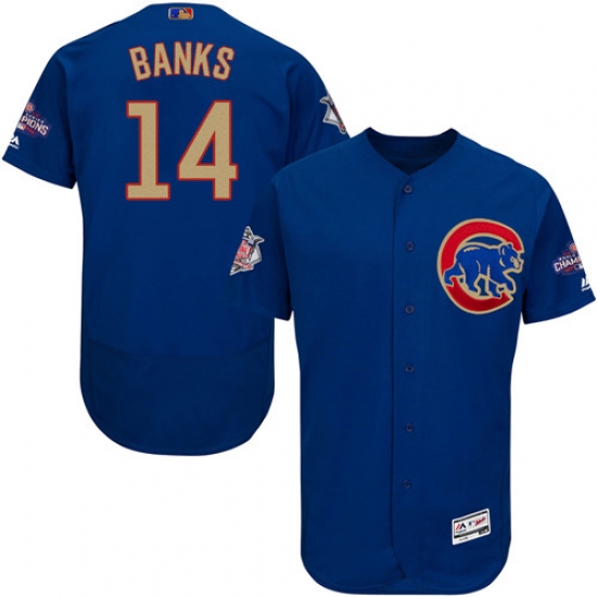 Men's Majestic Chicago Cubs 14 Ernie Banks Authentic Royal Blue 2017 Gold Champion Flex Base MLB Jersey