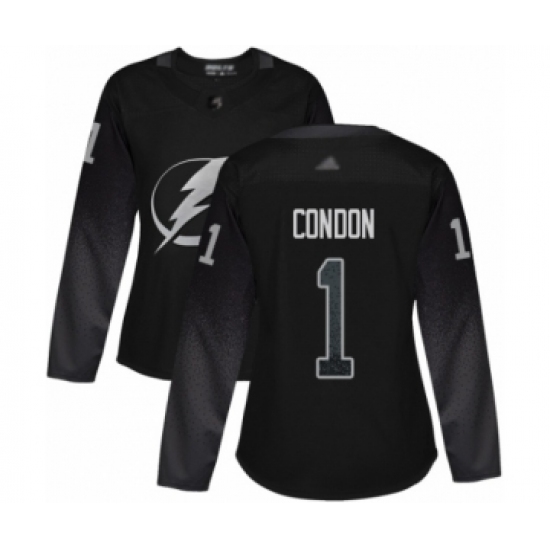 Women's Tampa Bay Lightning 1 Mike Condon Authentic Black Alternate Hockey Jersey