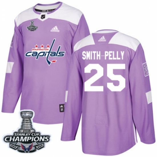 Men's Adidas Washington Capitals 25 Devante Smith-Pelly Authentic Purple Fights Cancer Practice 2018 Stanley Cup Final Champions NHL Jersey