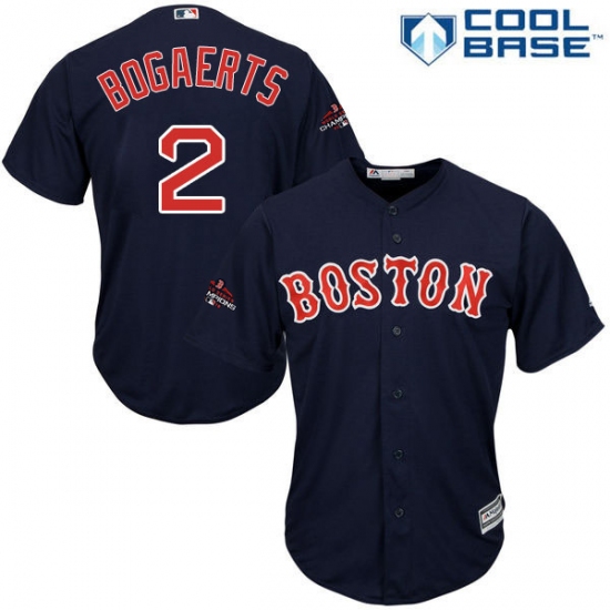 Youth Majestic Boston Red Sox 2 Xander Bogaerts Authentic Navy Blue Alternate Road Cool Base 2018 World Series Champions MLB Jersey