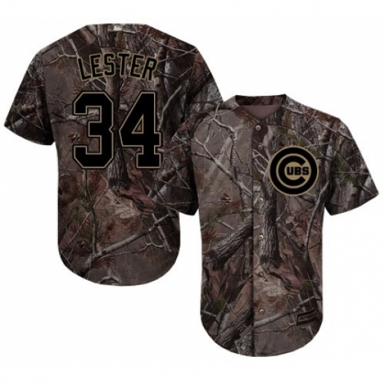 Men's Majestic Chicago Cubs 34 Jon Lester Authentic Camo Realtree Collection Flex Base MLB Jersey