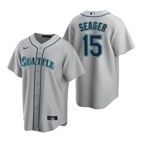 Men's Nike Seattle Mariners 15 Kyle Seager Gray Road Stitched Baseball Jersey