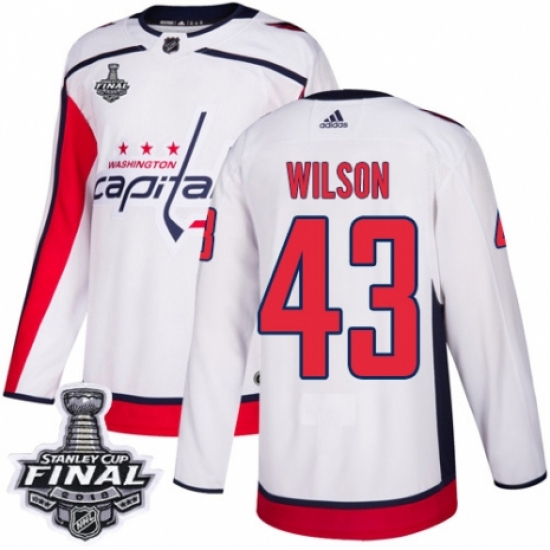 Youth Adidas Washington Capitals 43 Tom Wilson Authentic White Away 2018 Stanley Cup Final NHL Jersey