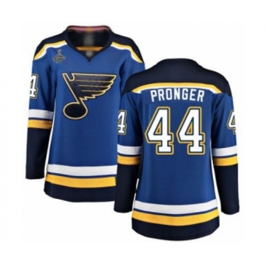 Women's St. Louis Blues 44 Chris Pronger Fanatics Branded Royal Blue Home Breakaway 2019 Stanley Cup Champions Hockey Jersey