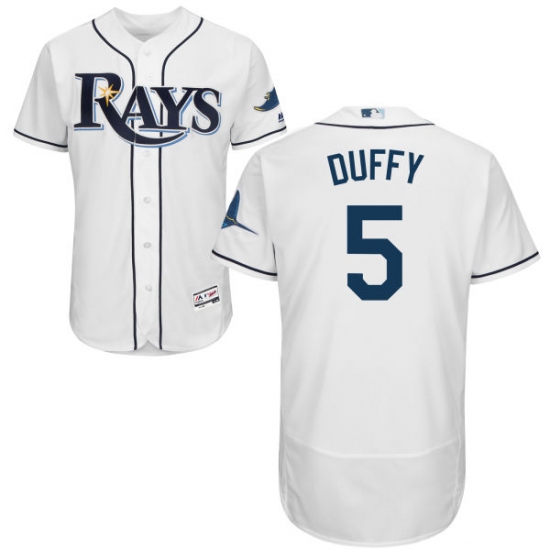 Men's Majestic Tampa Bay Rays 5 Matt Duffy White Flexbase Authentic Collection MLB Jersey