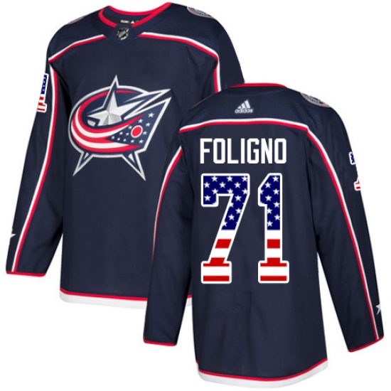 Men's Adidas Columbus Blue Jackets 71 Nick Foligno Authentic Navy Blue USA Flag Fashion NHL Jersey