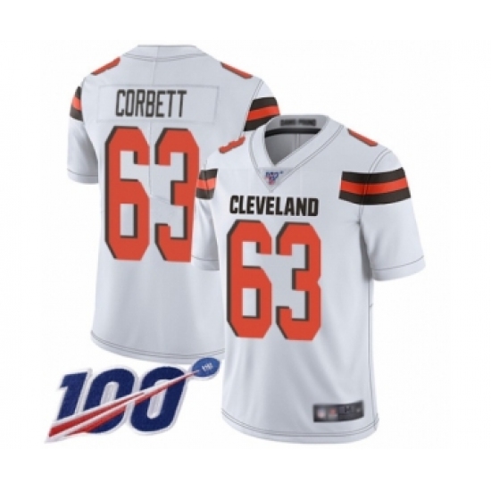 Men's Cleveland Browns 63 Austin Corbett White Vapor Untouchable Limited Player 100th Season Football Jersey