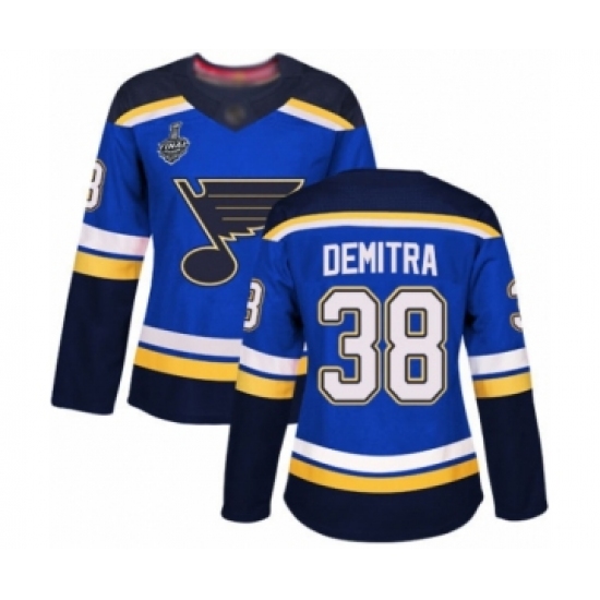 Women's St. Louis Blues 38 Pavol Demitra Authentic Royal Blue Home 2019 Stanley Cup Final Bound Hockey Jersey