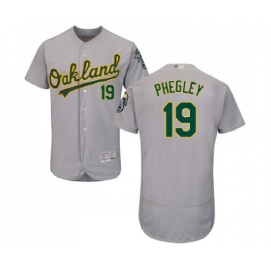 Men's Oakland Athletics 19 Josh Phegley Grey Road Flex Base Authentic Collection Baseball Jersey