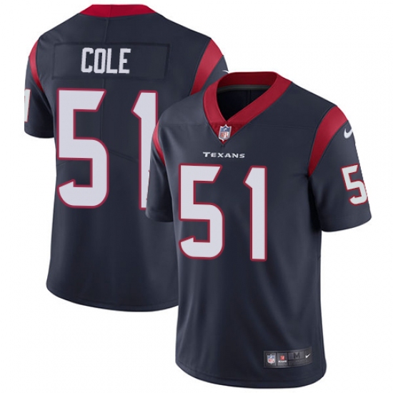 Men's Nike Houston Texans 51 Dylan Cole Navy Blue Team Color Vapor Untouchable Limited Player NFL Jersey