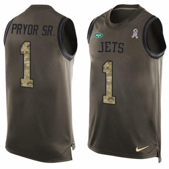 Men's Nike New York Jets 1 Terrelle Pryor Sr. Limited Green Salute to Service Tank Top NFL Jersey