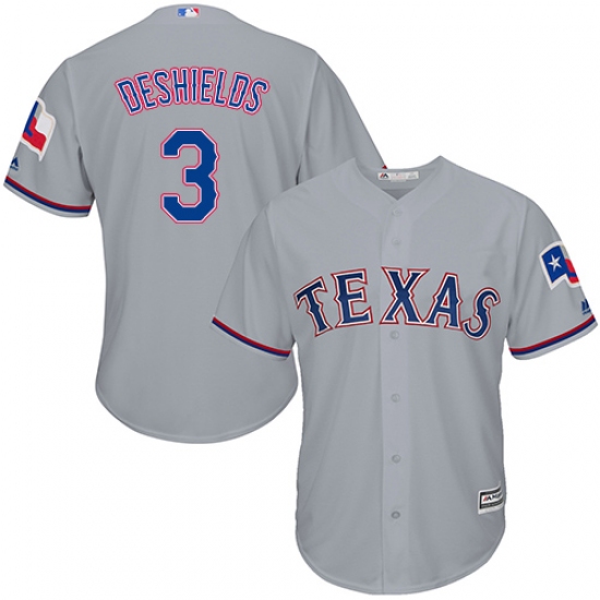 Youth Majestic Texas Rangers 3 Delino DeShields Replica Grey Road Cool Base MLB Jersey