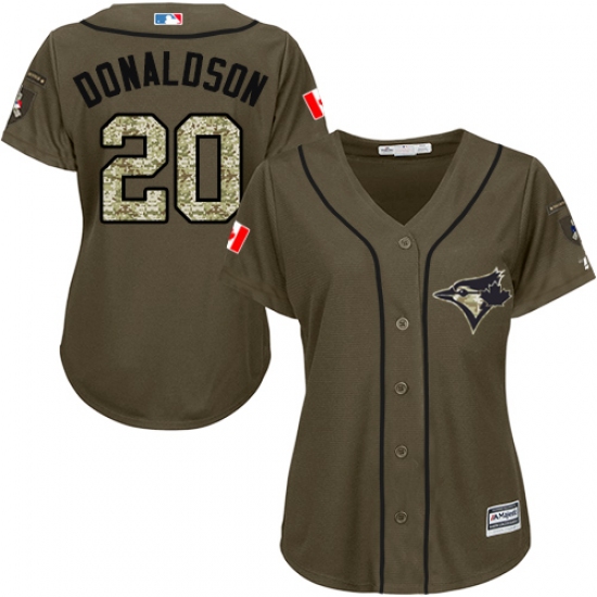 Women's Majestic Toronto Blue Jays 20 Josh Donaldson Replica Green Salute to Service MLB Jersey