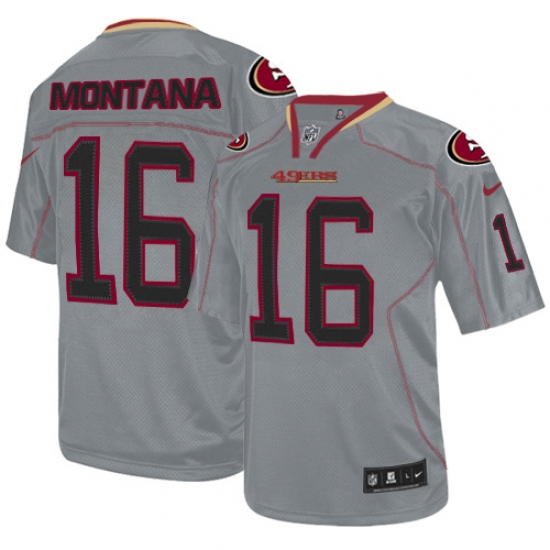 Men's Nike San Francisco 49ers 16 Joe Montana Elite Lights Out Grey NFL Jersey