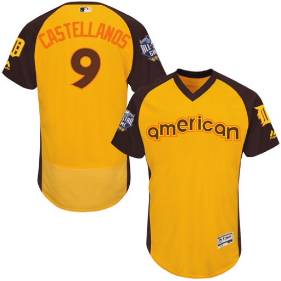 Men's Majestic Detroit Tigers 9 Nick Castellanos Yellow 2016 All-Star American League BP Authentic Collection Flex Base MLB Jersey