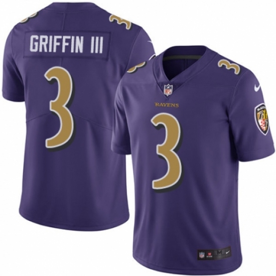 Youth Nike Baltimore Ravens 3 Robert Griffin III Limited Purple Rush Vapor Untouchable NFL Jersey