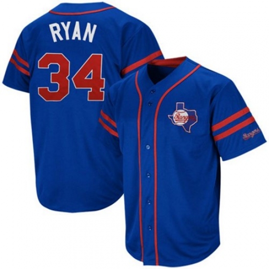 Men's Mitchell and Ness Texas Rangers 34 Nolan Ryan Replica Blue Throwback MLB Jersey