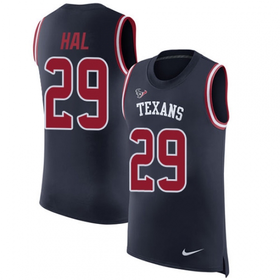 Men's Nike Houston Texans 29 Andre Hal Limited Navy Blue Rush Player Name & Number Tank Top NFL Jersey